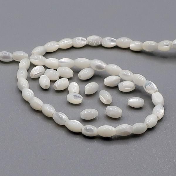 Бусина-рис из перламутра 5х3,5 мм белая