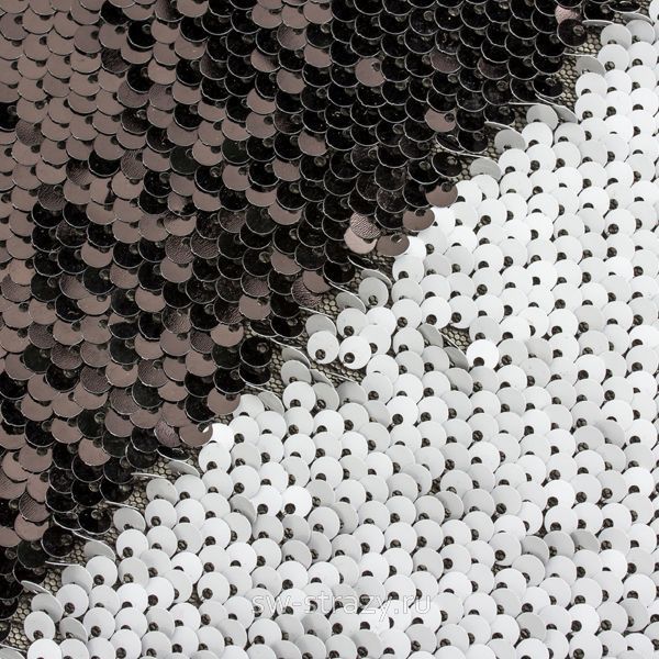 Пайеточная ткань двухсторонняя черная-белая (60 см)