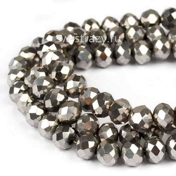 Бусины граненые Rondelle 6 мм античное серебро (97), 1 нить