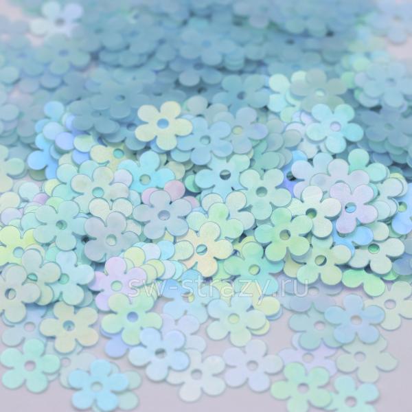 Пайетки-цветочки плоские 7 мм светло-голубые (3 гр)