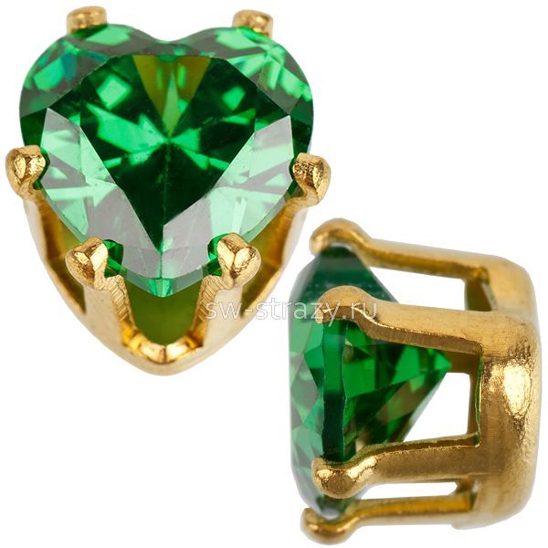 Циркон в оправе сердце 6*6 мм Fern Green
