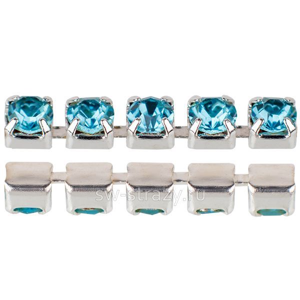 Стразовая цепь 2 мм  Aqua\silver