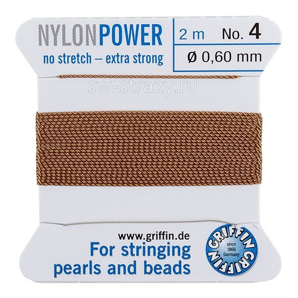 Нить нейлоновая  Griffin с иглой, 0,6 мм, бежевый. (2м) (BCNBG04G)