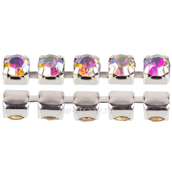 Стразовая цепь 2 мм  Crystal AB\silver