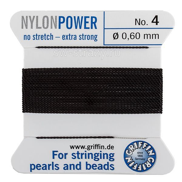 Нить нейлоновая  Griffin с иглой, 0,6 мм, черный. (2м) (BCNBK04G)