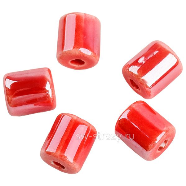 Бусина керамическая бочонок 7х4,5 мм красная