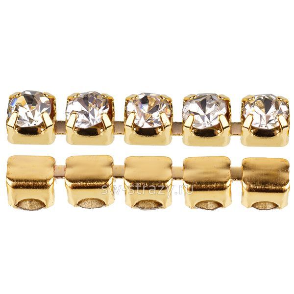Стразовая цепь 2.4 мм  Crystal\gold