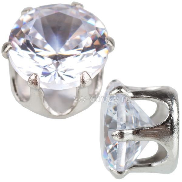 Циркон круглый в оправе  6 мм Clear white