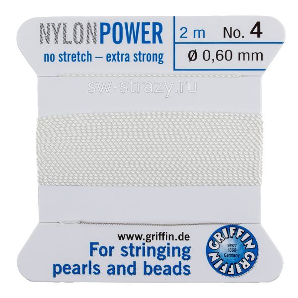 Нить нейлоновая  Griffin с иглой, 0,6 мм, белый. (2м) (BCNWH04G)