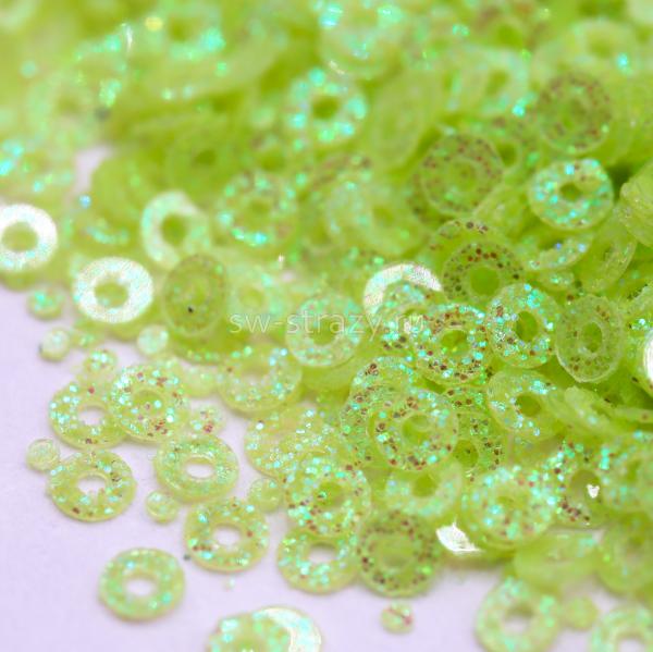 Пайетки плоские 2 мм светло-зеленый с глиттером (3гр)