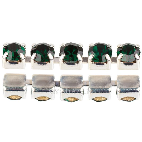 Стразовая цепь 2.9 мм  Emerald\silver