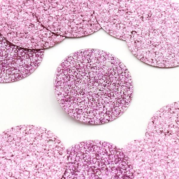 Пайетки круглые 20 мм розовый с блестками (10 шт)