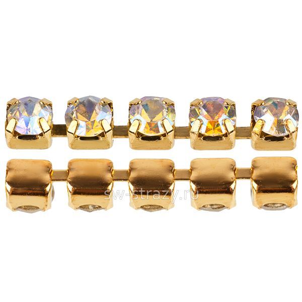Стразовая цепь 2.9 мм  Crystal AB\gold