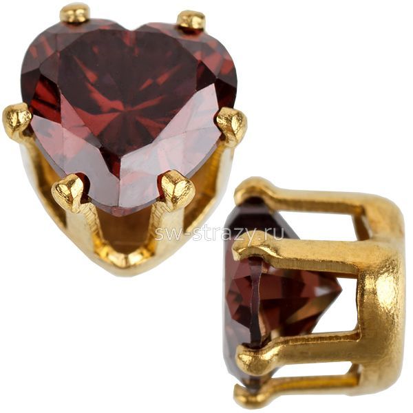 Циркон в оправе сердце 6*6 мм Burgundy