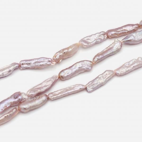 Жемчуг натуральный барочный Цилиндр 18х5 мм серо-розовый*