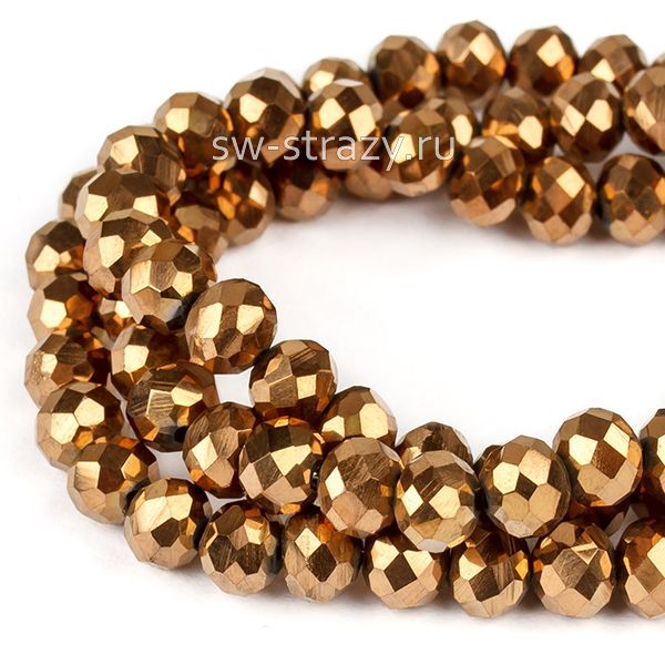 Бусины граненые Rondelle 6 мм античное золото (100), 1 нить