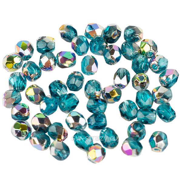 Бусины граненые Firepolished 3 мм Синие радужные (V60150)