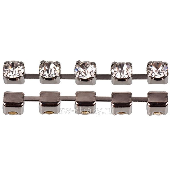 Стразовая цепь 2.4 мм  Crystal\gunmetal