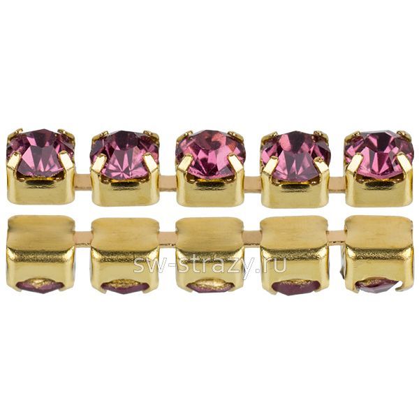 Стразовая цепь 2 мм  Light amethyst\gold